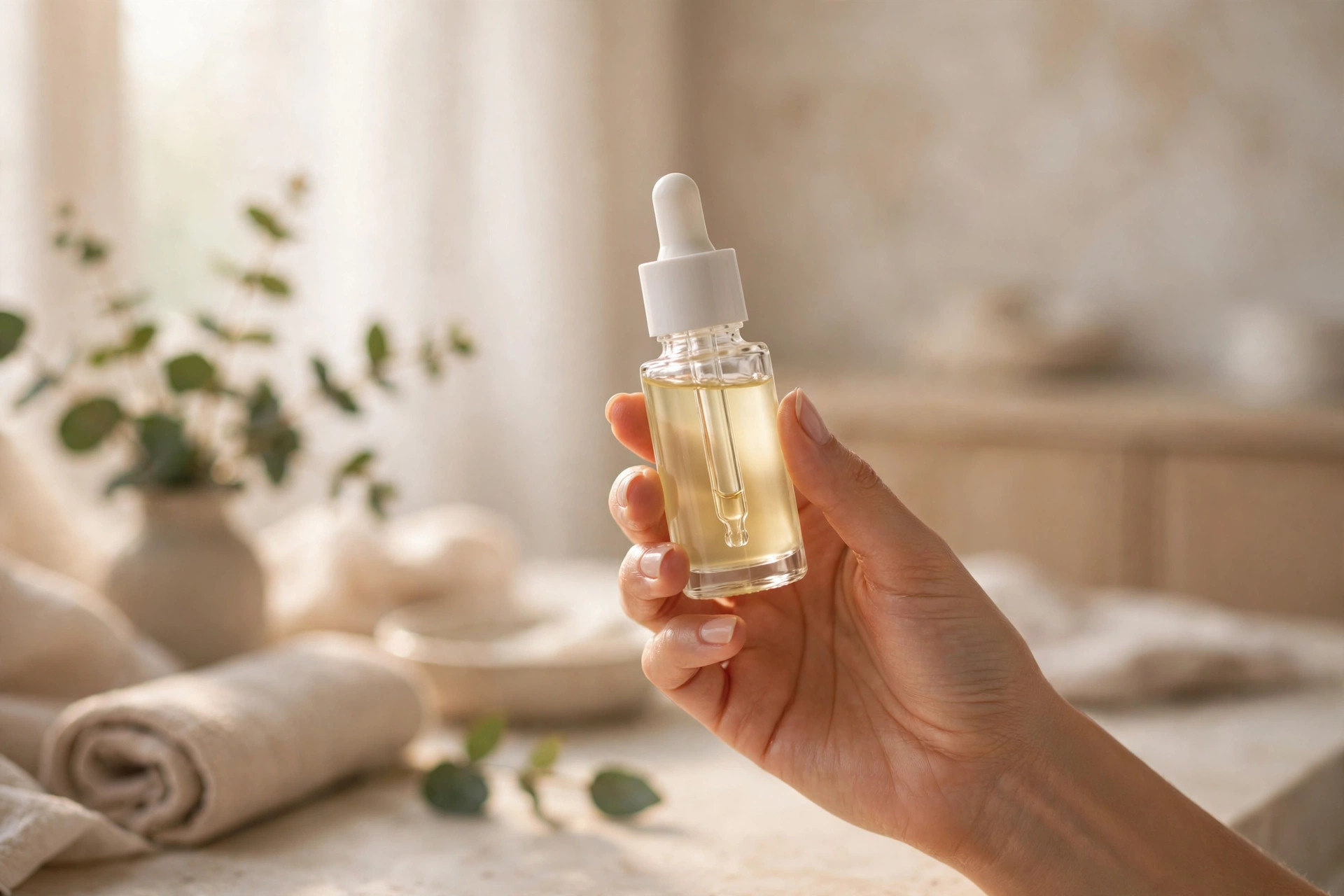Hand holding a budget-friendly serum, best drugstore skincare products