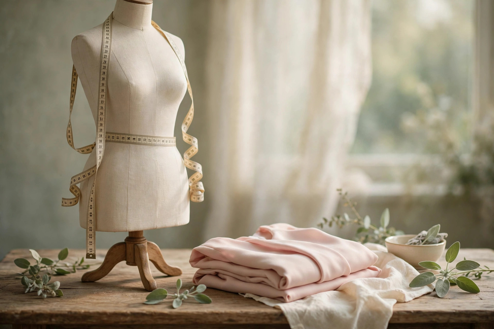 Measuring tape draped over a dress form, how to dress for your body shape