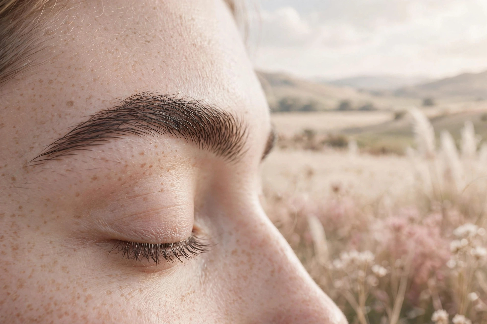 Close-up of naturally full shaped eyebrows, how to shape your eyebrows at home