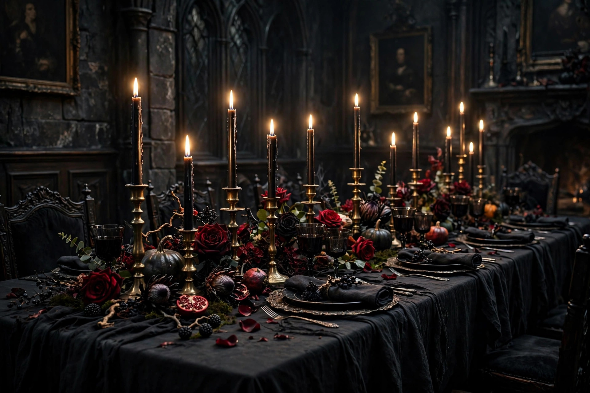 Gothic Halloween Tablescape: A Dramatic Dinner Party Look