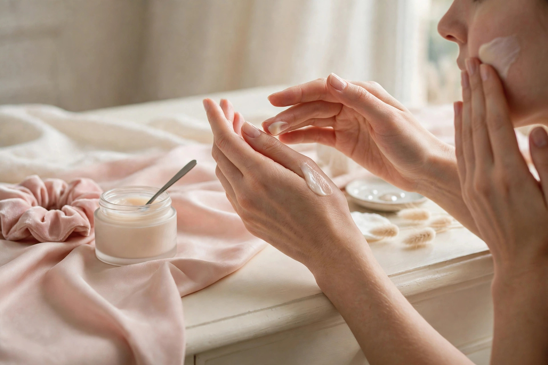 Applying hydrating primer for long lasting winter makeup