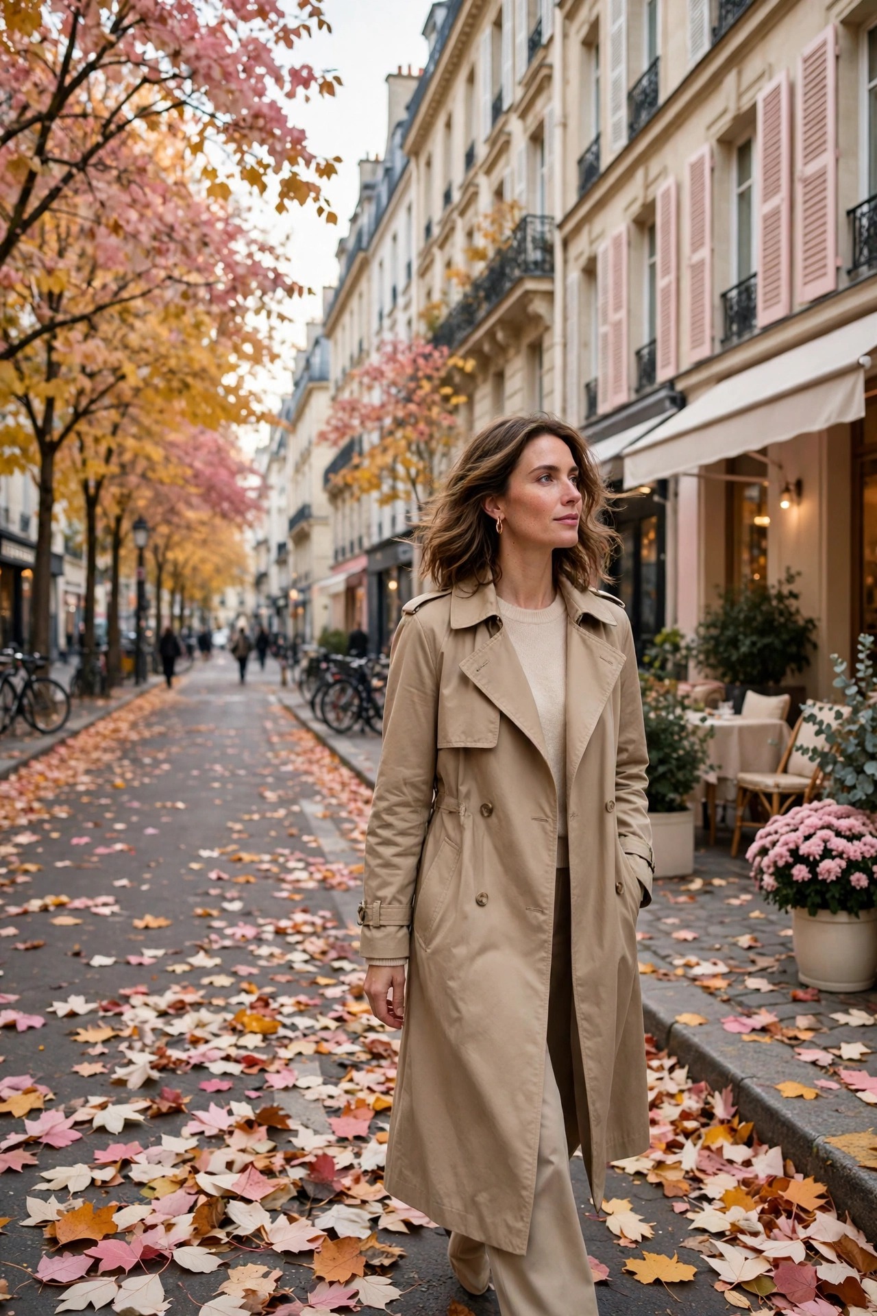 Classic beige trench coat styled for fall 2026 street style