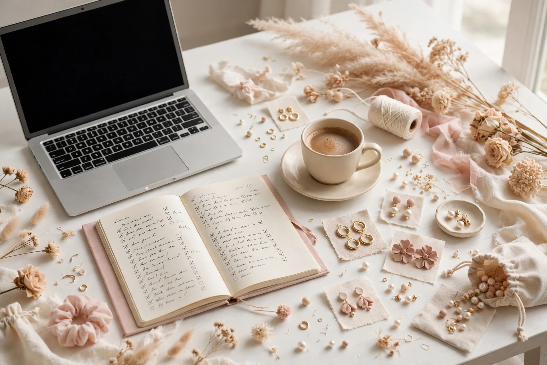How to write Etsy titles that sell 2026 with laptop showing handmade shop listings