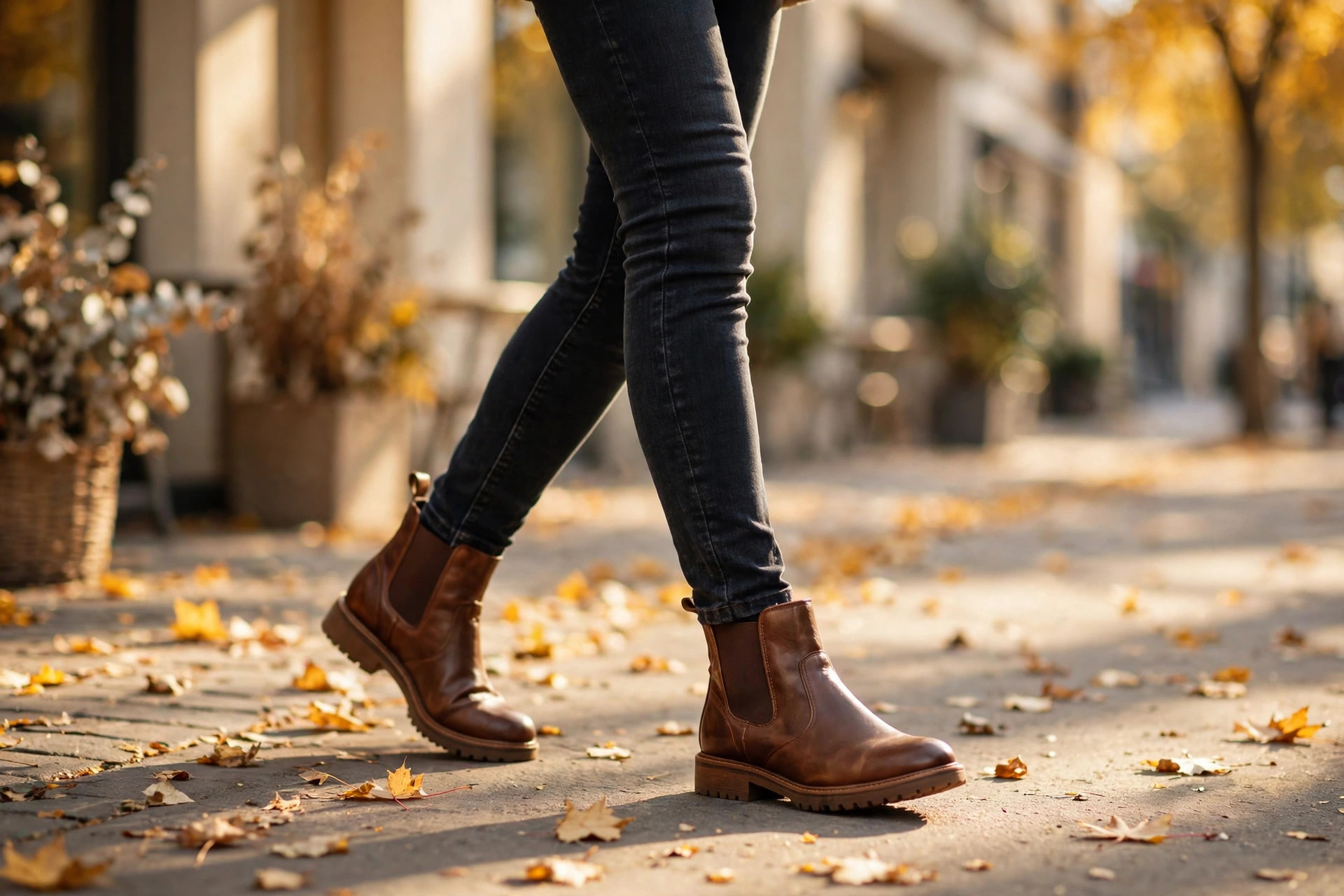 Ankle boots styled with dark skinny jeans and cream knit jumper
